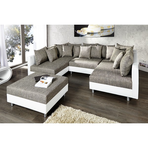 Hoekbank Loft XXL + Hocker - Wit, Grijs