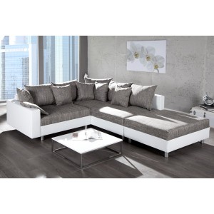 Hoekbank links/rechts Loft - Wit, grijs + Hocker