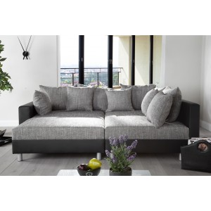 Hoekbank links/rechts Loft - Zwart, grijs + hocker