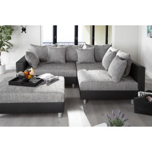 Hoekbank links/rechts Loft - Zwart, grijs + hocker