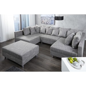 Hoekbank Loft XXL - Antraciet + hocker