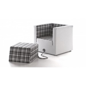 Fauteuil Armchair - Grijs katoen / Tartan