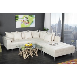 Hoekbank links/rechts Loft - Beige + Hocker